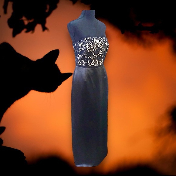 ANN TAYLOR🎃🐈⬛Strapless Black Satin & Lace Prom or Evening Gown 4 - Picture 3 of 16